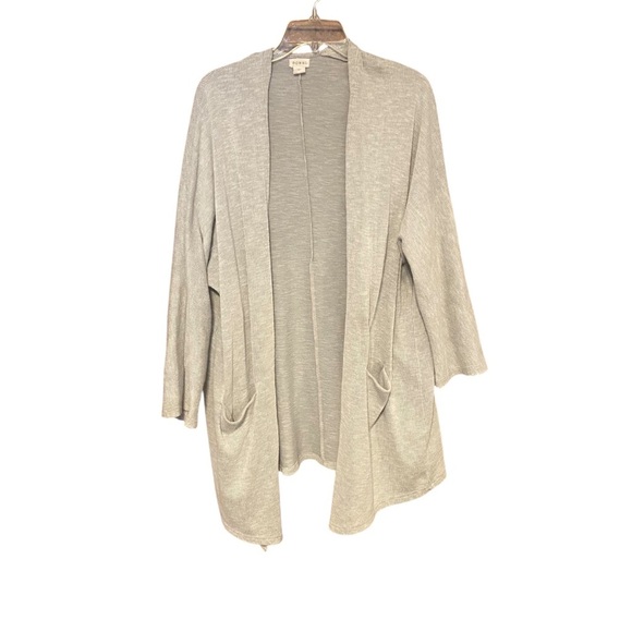 Donni Ribbed Long Line Open Front Casual Beige Cardigan with Pockets One Size - Picture 1 of 9